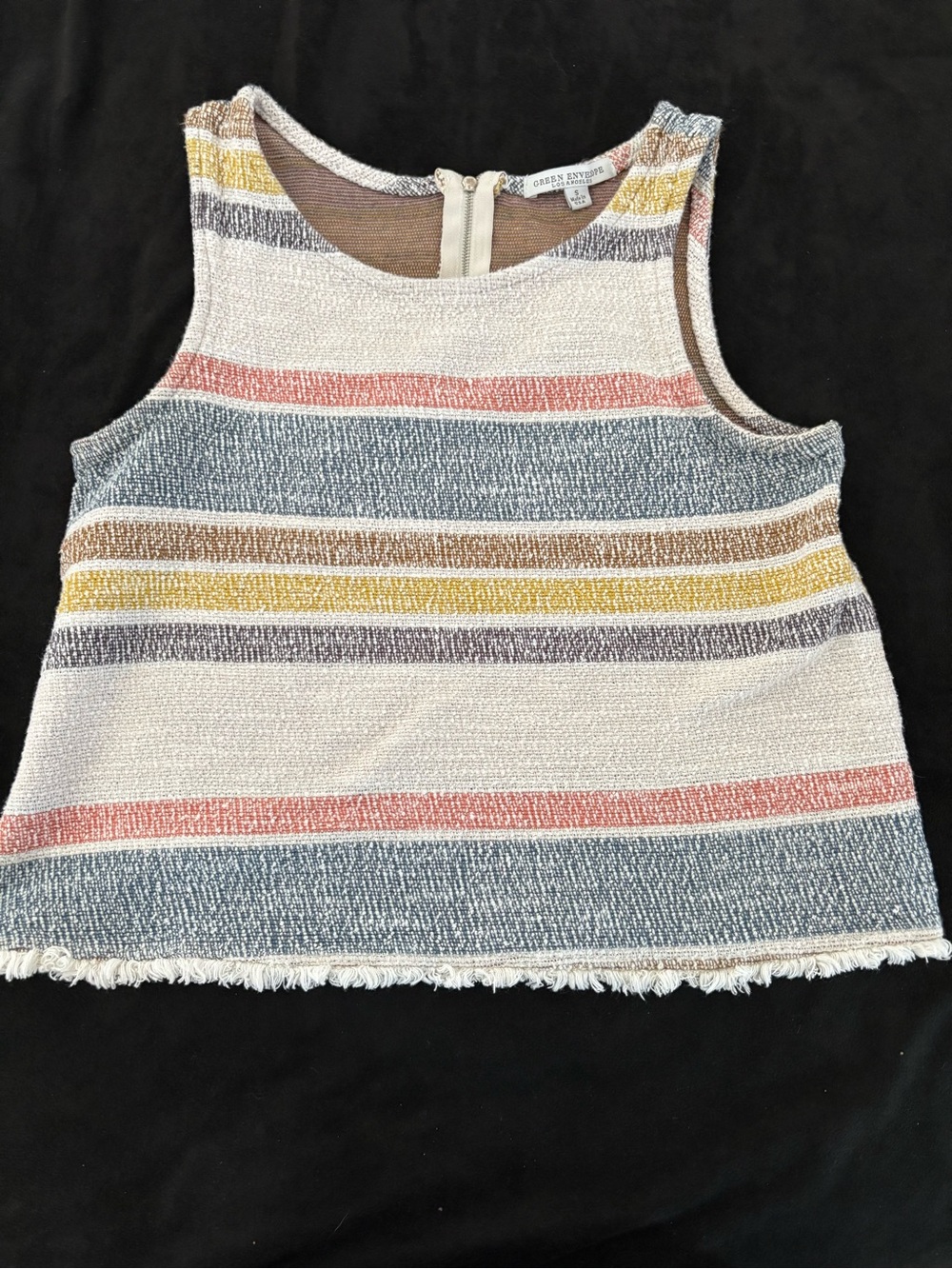 Green Envelope Cream and Multicolor Striped Knit Tank